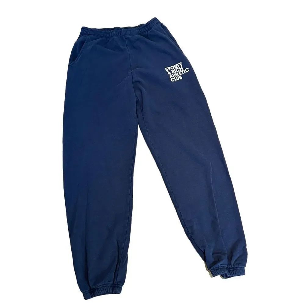 Sporty & Rich Athletic Club Printed Sweatpants Unisex Navy Blue Size Sm…